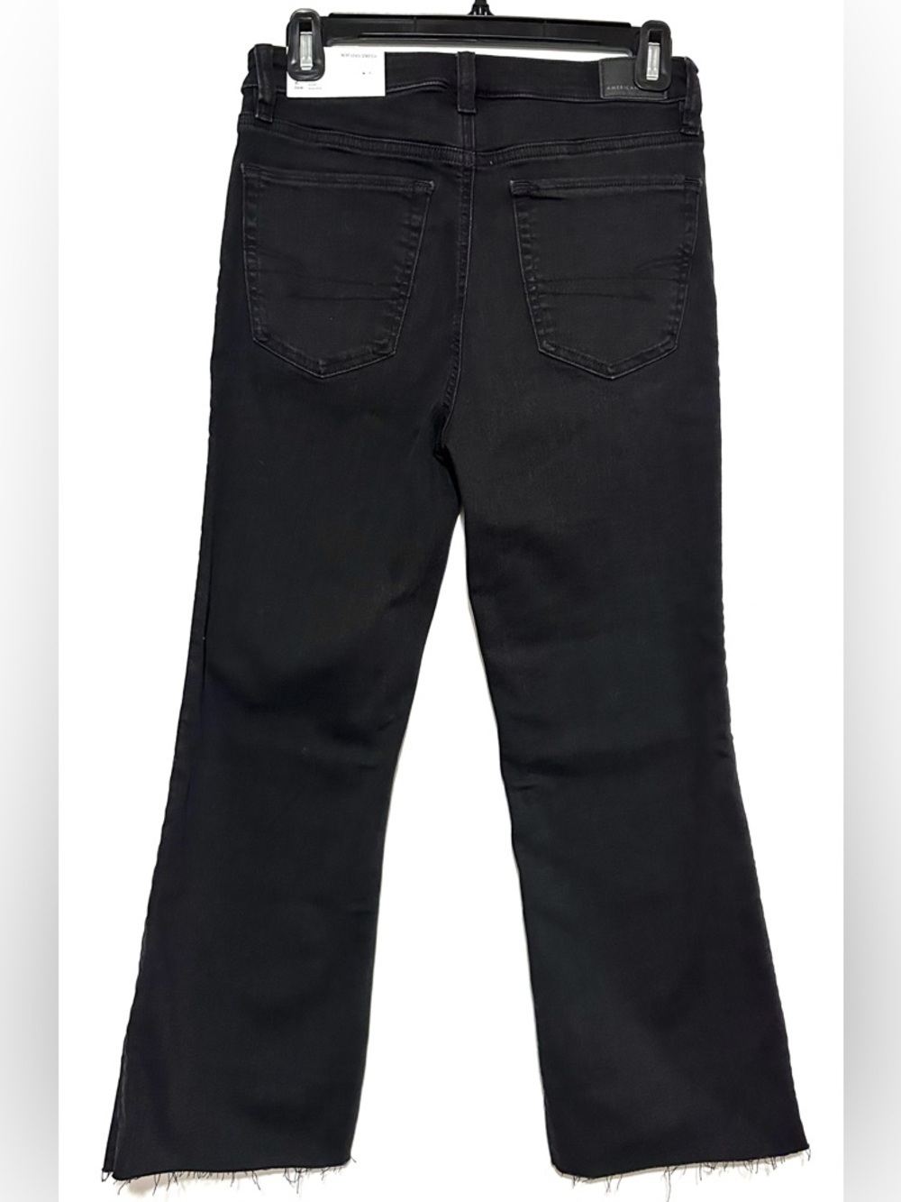 American Eagle High Rise Kick Boot Crop Jeans Size 2 Short Black Raw Hem Stretch - Picture 4 of 5